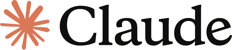 Claude logo with black writing and orange icon