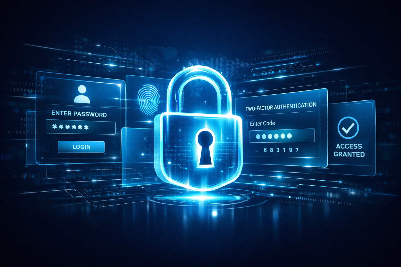 A padlock with a dark background, it is showing login screens from applications, reflecting the article's title MFA Is Not Optional in 2025 Why One Password Is Never Enough